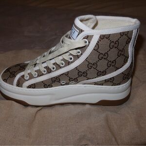 Gucci Beige and Brown High-Top Sneakers